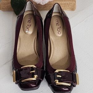 Me Too Burgundy Heels with Gold Buckle